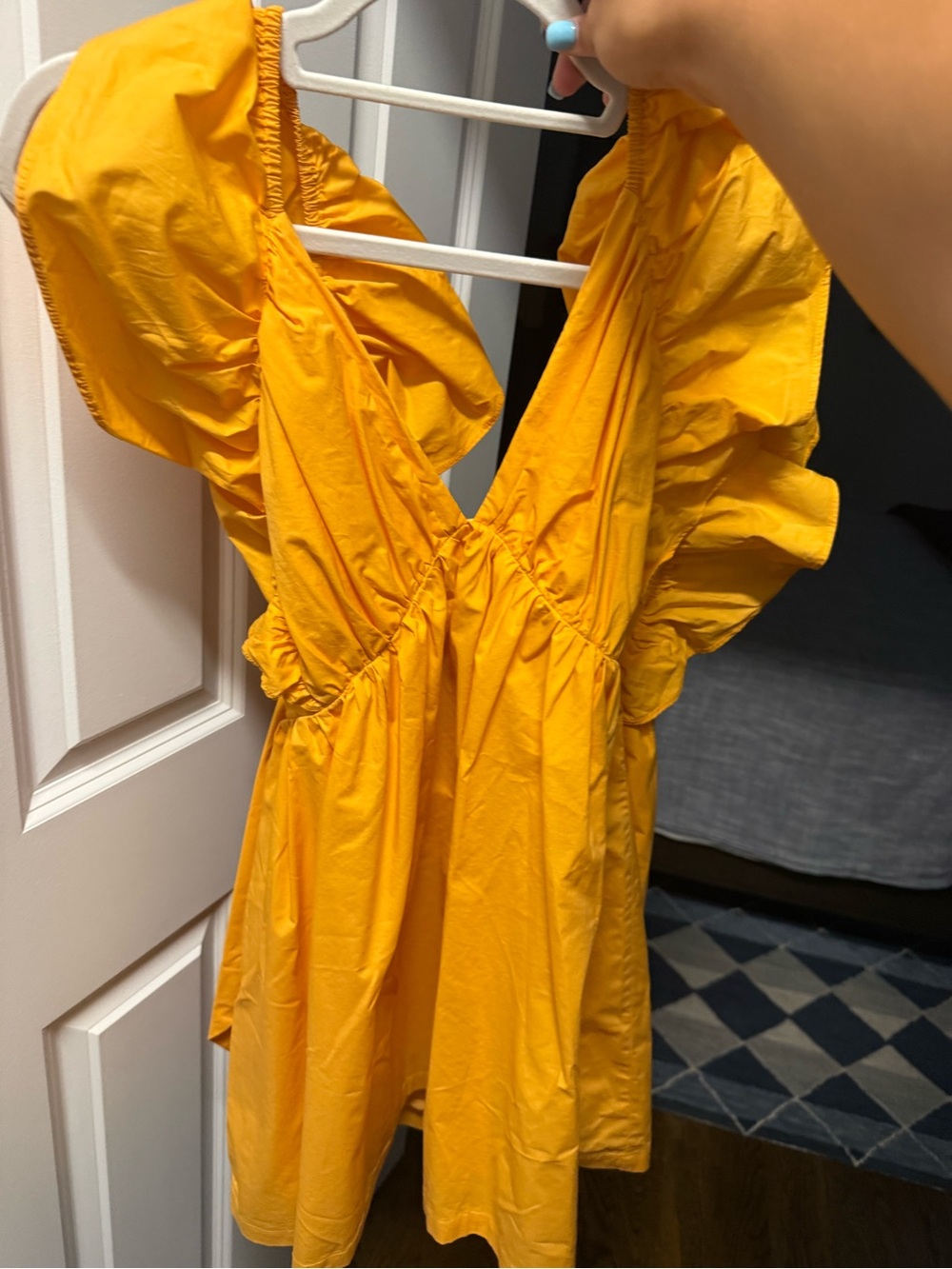 Bright Yellow Ruffled V-Neck Mini Dress